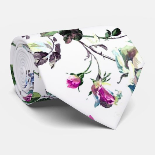 White Floral Stropdas (Opgerold)