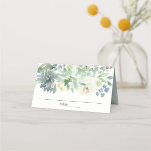White Floral Succulent Baby shower Plaatskaartje
