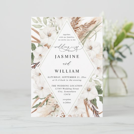 White Floral Summer Boho Kaart (Staand voorkant)