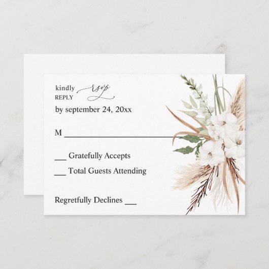 White Floral Summer Boho no Meal RSVP (Voorkant / Achterkant)