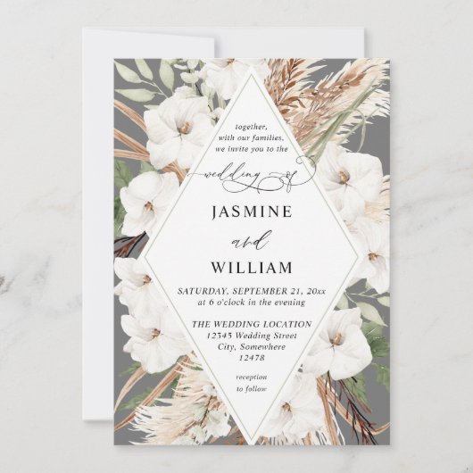 White Floral Summer Herfst Boho Kaart (Voorkant)