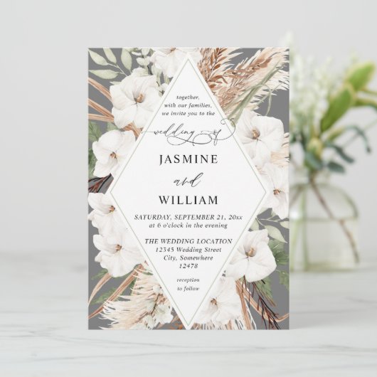 White Floral Summer Herfst Boho Kaart (Staand voorkant)