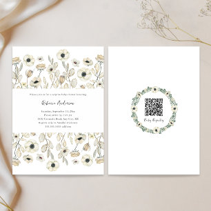 White Floral Surprise baby shower Kaart