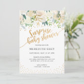 White Floral Surprise Baby shower Uitnodiging (Staand voorkant)