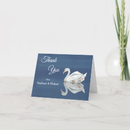 White Floral Swan op Blue Wedding Bedankkaart