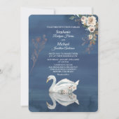 White Floral Swan op Blue Wedding Kaart (Voorkant)