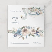 White Floral Swan op Blue Wedding Plaatskaartje (Buitenkant ongevouwen)