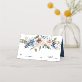 White Floral Swan op Blue Wedding Plaatskaartje