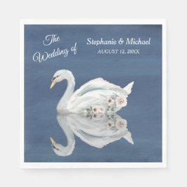 White Floral Swan op Blue Wedding Servet