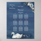 White Floral Swan Wedding Dinner Seating Chart Poster (Voorkant)