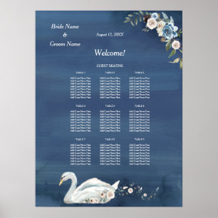 White Floral Swan Wedding Dinner Seating Chart Poster