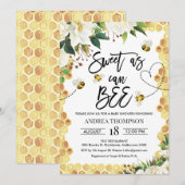 White Floral Sweet As Can Bee Baby shower Kaart (Voorkant / Achterkant)