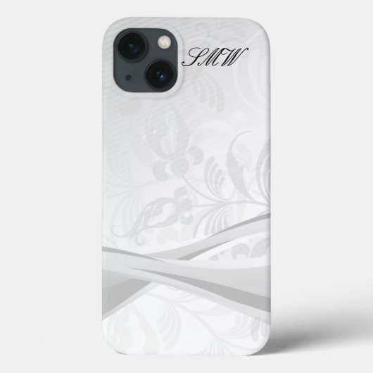 White Floral Swirl Monogrammed Design iPhone Case (Achterkant)