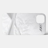 White Floral Swirl Monogrammed Design iPhone Case (Achterkant (horizontaal))