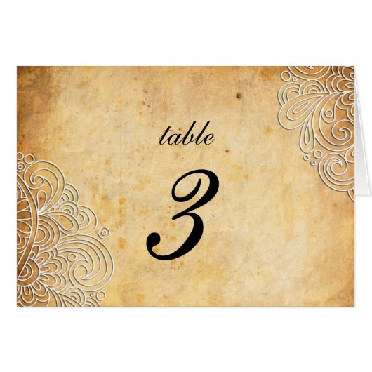  White Floral Swirl Wedding Table Number (Voorkant Horizontaal)