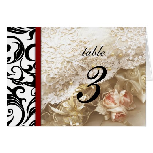 White Floral Swirl Wedding Table Number (Voorkant Horizontaal)
