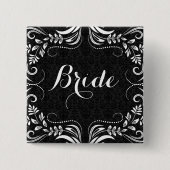 White Floral Swirls Lijst Bride Button (Voorkant)