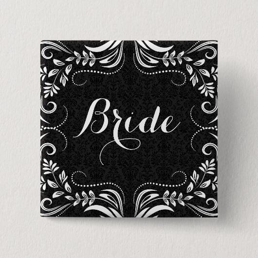 White Floral Swirls Lijst Bride Button (Voorkant)