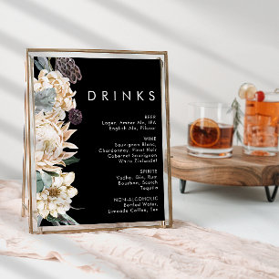 White Floral   Teken voor Drinken van het zwarte b Poster