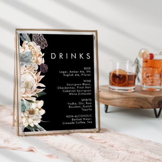White Floral | Teken voor Drinken van het zwarte b Poster