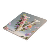 White Floral Textured Monogram Letter V Tegeltje (Zijkant)