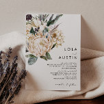 White Floral Traditional Wedding Invitation Kaart<br><div class="desc">We ontwierpen deze witte, traditionele huwelijksuitnodiging om je rustige, donkere tropische bruiloft te voltooien. Met zijn boze waterverf grof naar zijn moderne boho winterbloemen, inclusief protea, dahlia en gedroogde lotus, zal het ontwerp zeker uw humeurig, minimalistisch groen en wit thema afzetten. Verander de tekst en voeg een foto toe om...</div>