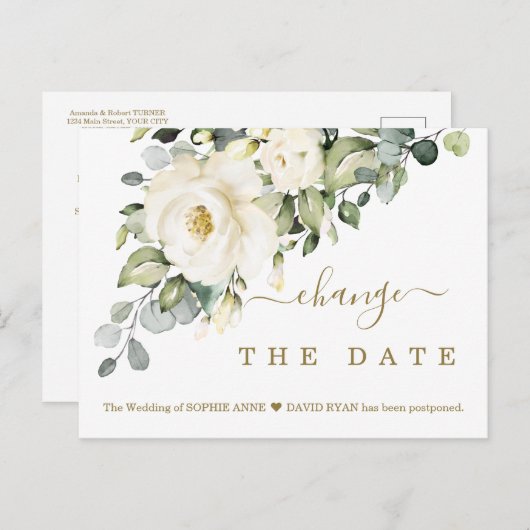 White Floral verander de datum waarop het huwelijk Briefkaart (Voorkant / Achterkant)