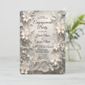 White Floral Verloving Invitation Kaart (Staand voorkant)