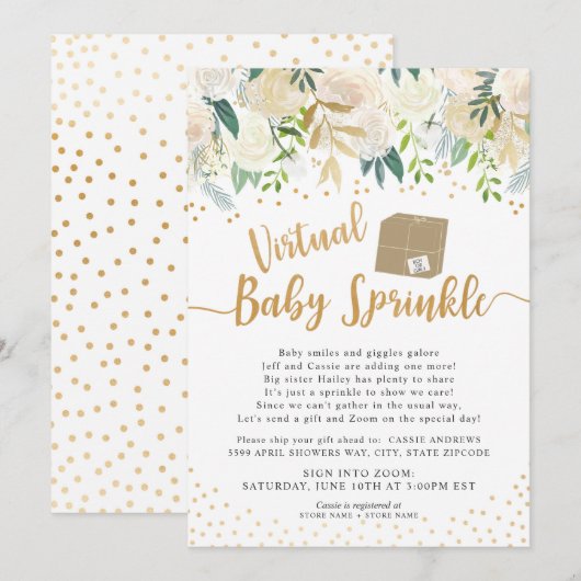 White Floral Virtual Baby Sprinkle baby shower Kaart (Voorkant / Achterkant)