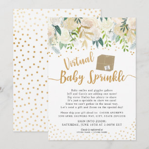White Floral Virtual Baby Sprinkle baby shower Kaart