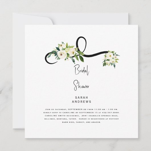 White Floral Vrijgezellenfeest B/W Square Kaart (Voorkant)