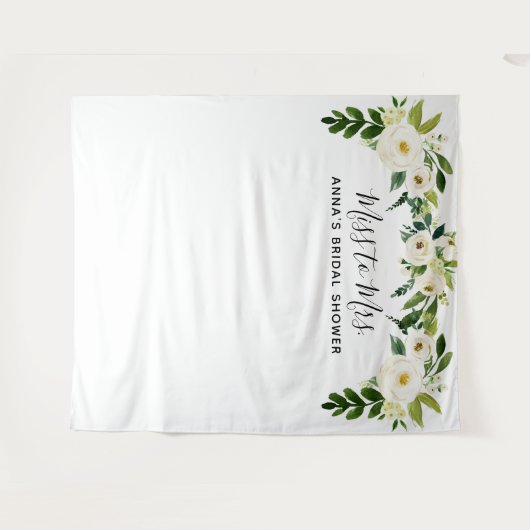 White Floral Vrijgezellenfeest Backdop Wandkleed (Voorkant (horizontaal))