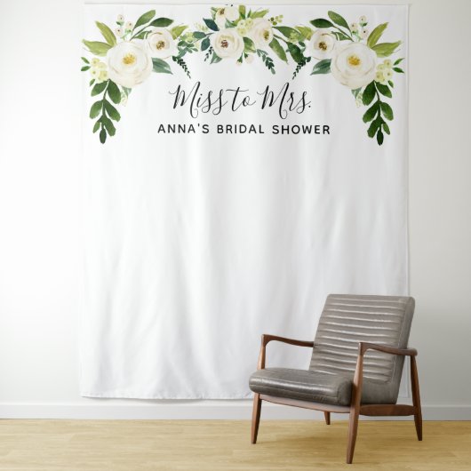 White Floral Vrijgezellenfeest Backdop Wandkleed (In situ)