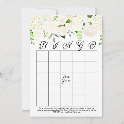 White Floral Vrijgezellenfeest Bingo Cards Kaart (Voorkant)