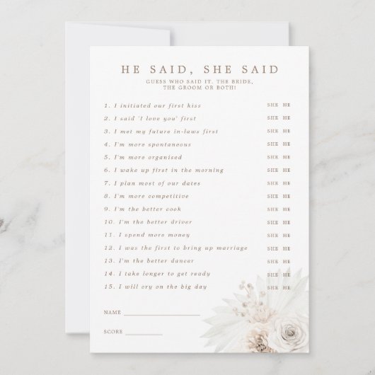 White Floral Vrijgezellenfeest Hij zei dat ze Kaar Kaart (Voorkant)