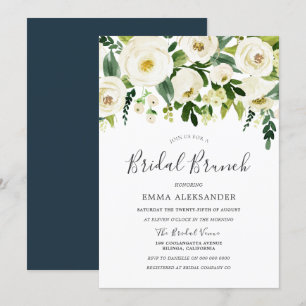 White Floral Vrijgezellenfeest Modern Brunch Invit Kaart