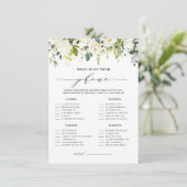 White Floral Wat is er op je Vrijgezellenfeest? Informatiekaartje (Staand voorkant)