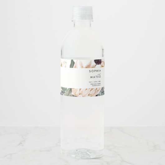 White Floral Waterfles Etiket (Voorkant)