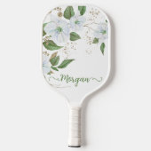 White Floral Waterverf Gold Glitter Script Name Pickleball Paddle (Achterkant)