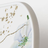 White Floral Waterverf Gold Glitter Script Name Pickleball Paddle (Links Detail)