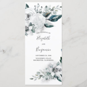 White Floral Waterverf Wedding Programs Programmakaart