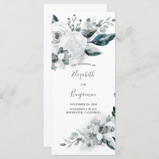 White Floral Waterverf Wedding Programs Programmakaart (Voorkant / Achterkant)