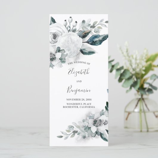 White Floral Waterverf Wedding Programs Programmakaart (Staand voorkant)