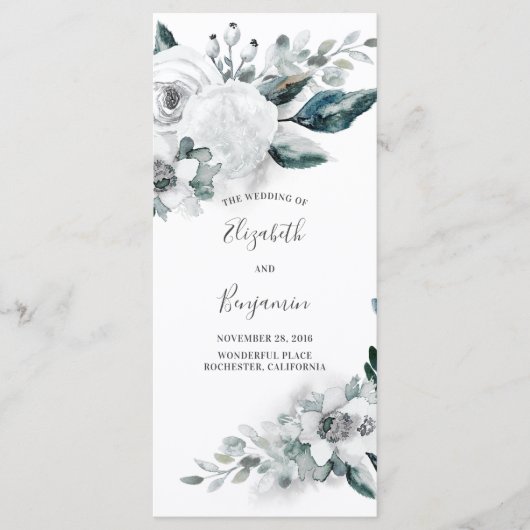 White Floral Waterverf Wedding Programs Programmakaart (Voorkant)