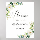 White Floral Waterverf Wedding Welcome Sign Poster (Voorkant)