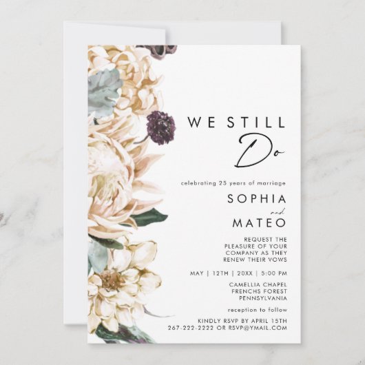 White Floral we doen nog steeds een nieuwe uitnodi Kaart (Voorkant)