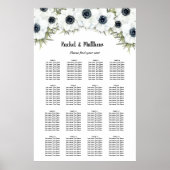 White Floral Wedding 16 Table Seating Chart Poster (Voorkant)