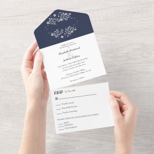 White Floral Wedding All In One Uitnodiging (Afscheurbaar)