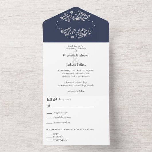 White Floral Wedding All In One Uitnodiging (Binnen)
