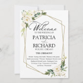 White Floral Wedding Ceremony Program Kaart (Voorkant)